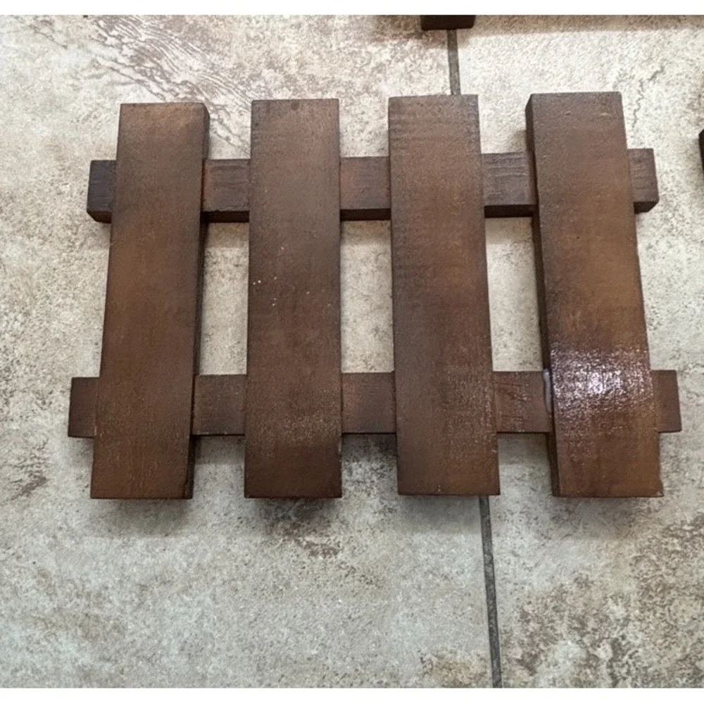 Vintage Handmade Wood Trivets Set of 3 Slatted Hot Pads Rustic Tongue Groove